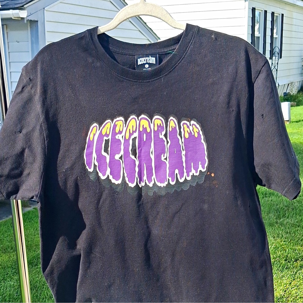 ICECREAM Men's Black L Regular Fit Graphic Logo Crew Neck Short Sleeve T-Shirt